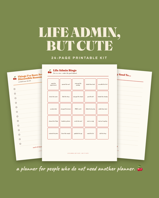 Life Admin But Cute — 24-page printable kit pages fanned on sage green