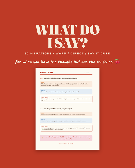 What Do I Say — 90 conversation scripts, sample friendship page on cherry red