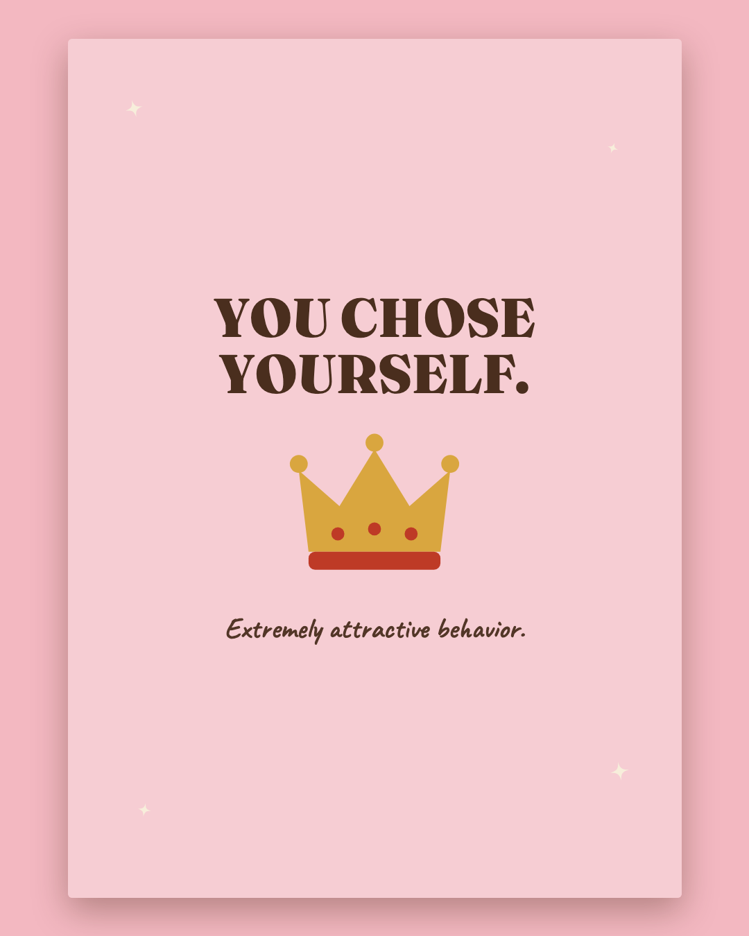 You Chose Yourself greeting card — blush pink card with espresso lettering and a gold crown