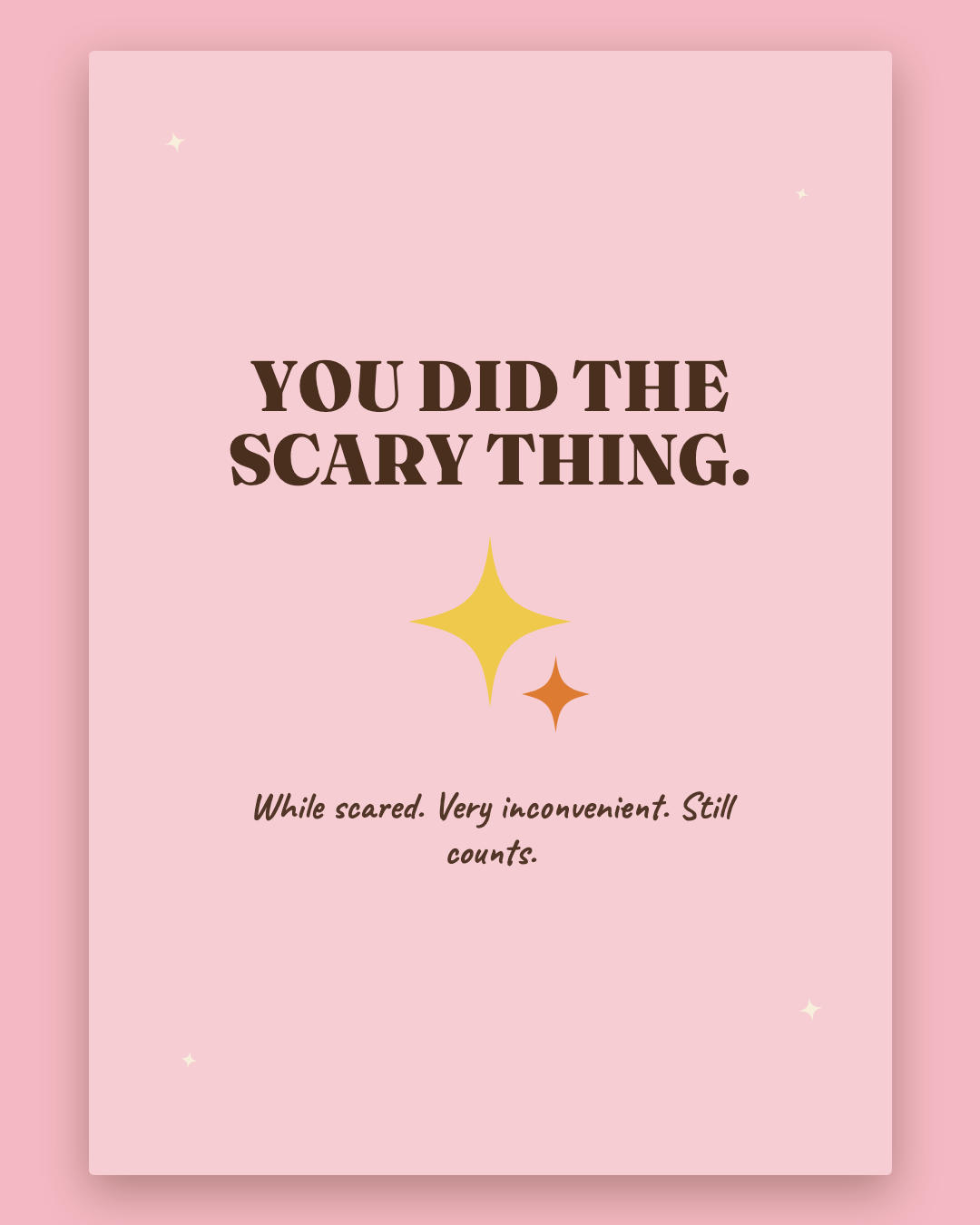 You Did The Scary Thing greeting card — blush pink card with espresso lettering and a gold sparkle
